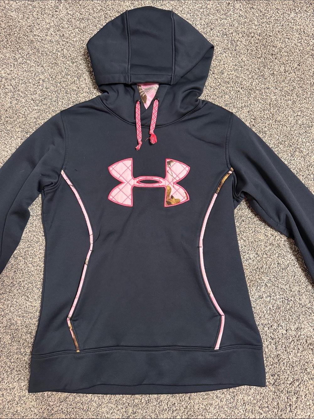 Under Armour Black Hoodie with Pink Logo and Trim